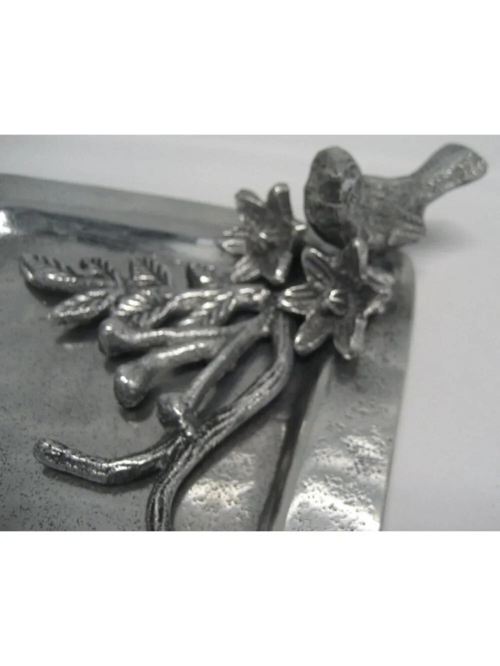 Charcuterie Cheese Tray Pewter Rectangular Raised Bird & Floral Design 17